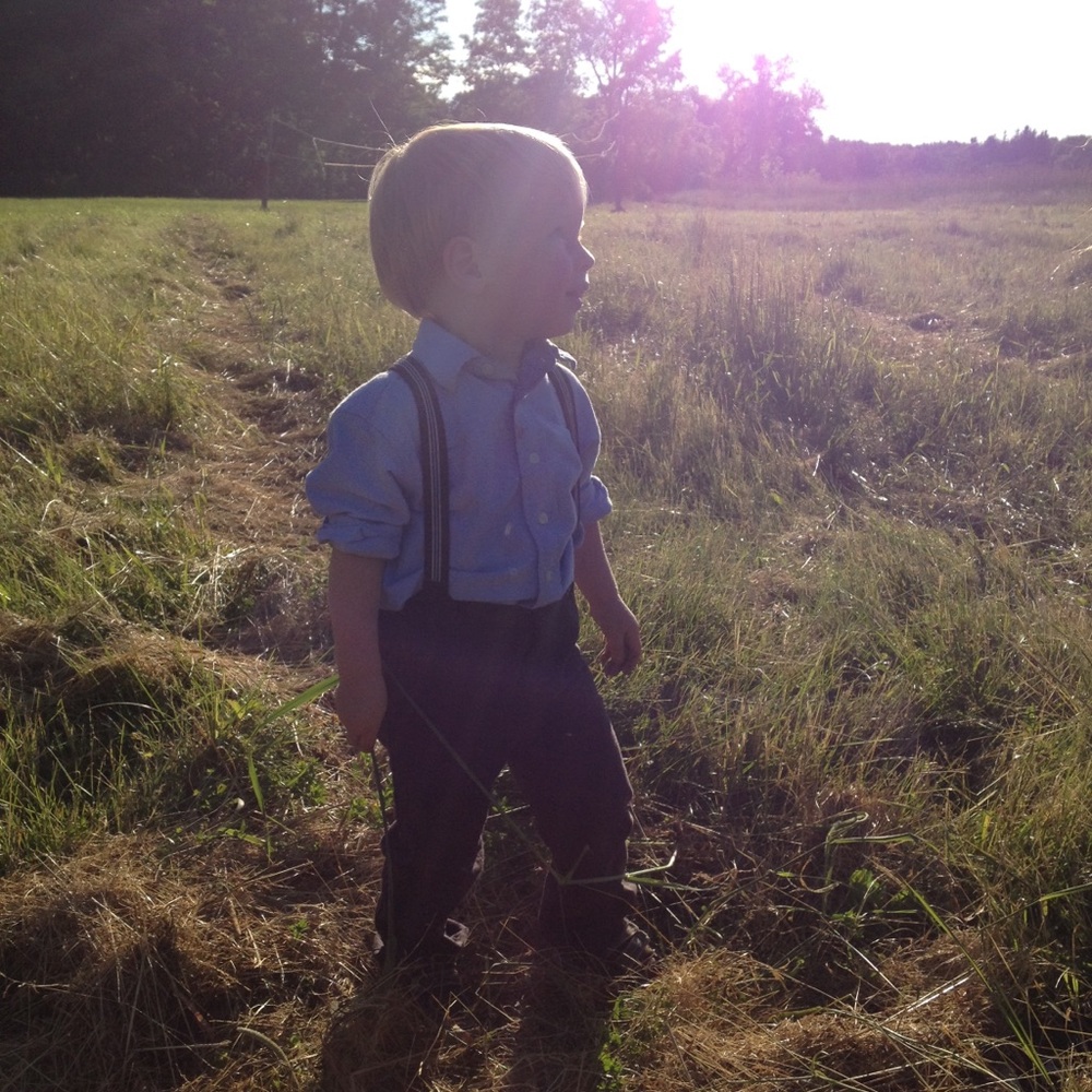 Brown trousers, suspenders, and tie